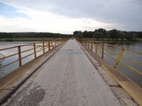 The bridge over Strymonas river in the village of Vironeia can fit only one car